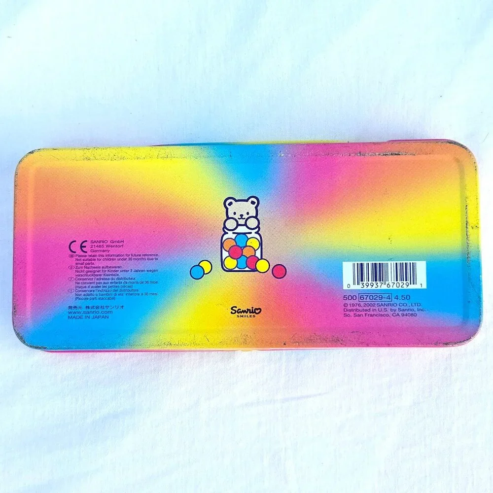 90s Sanrio Hello Kitty Pencil Box Metal Tin Pastel Rainbow Stars Japan